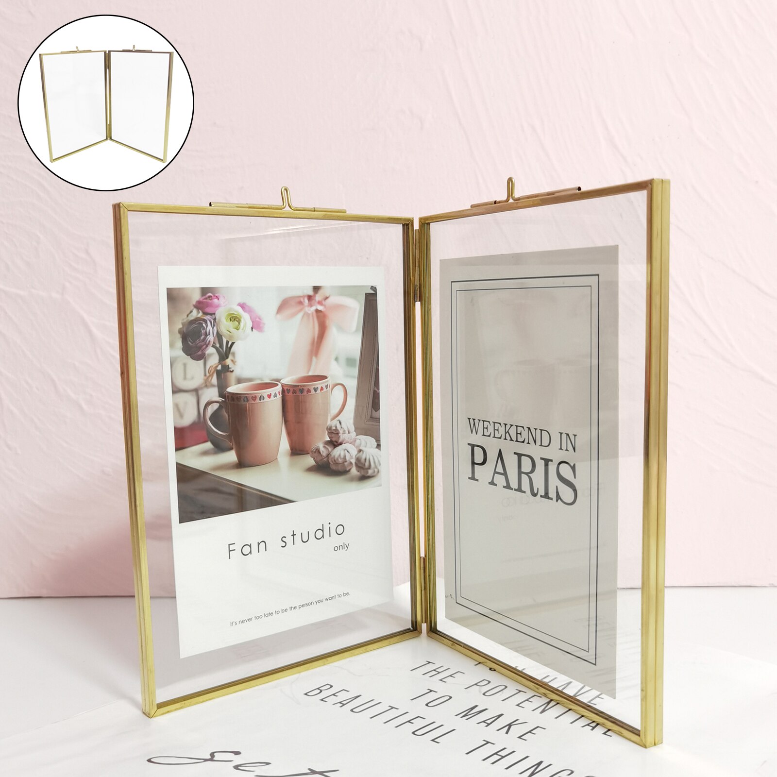 Cadre de Photo suspendu en verre Double face de Style industriel, support de cadre de présentation d'illustration de Portrait, de forme rectangulaire