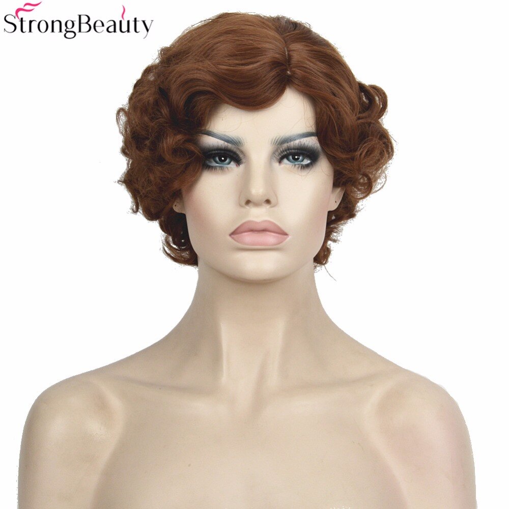 Sterke Beauty Synthetische Kort Krullend Auburn/Geel/Blond Pruiken Kostuum Flapper Pruik