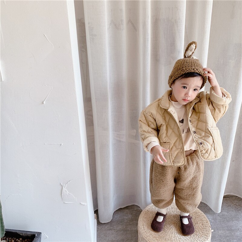 Children's Cotton Coat Autumn And Winter Boys Casual Cotton Padded Jacket Turn Down Collar Toddler Girls Ourwear Tops 1-7T