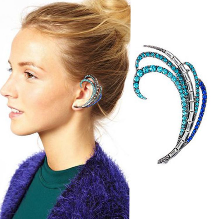 Vintage Punk Gothic Crystal Rhinestone Ear Cuff Wrap Stud Clip Earrings 2E001
