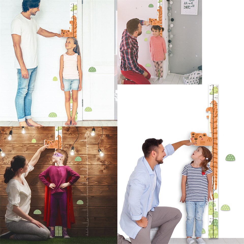 3d højde måle lineal akryl tegneserie tiger væg klistermærker til børn baby vækst diagram vægmaleri mærkater børnehave hjem væg dekoration