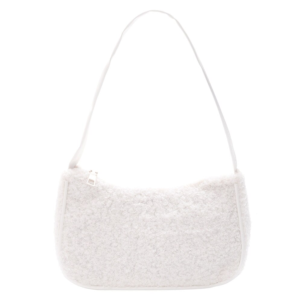 Neue Herbst Winter Weibliche Platz Tote Pelz tasche Wolle frauen Handtasche Damen Unterarm Schulter Taschen: weiß