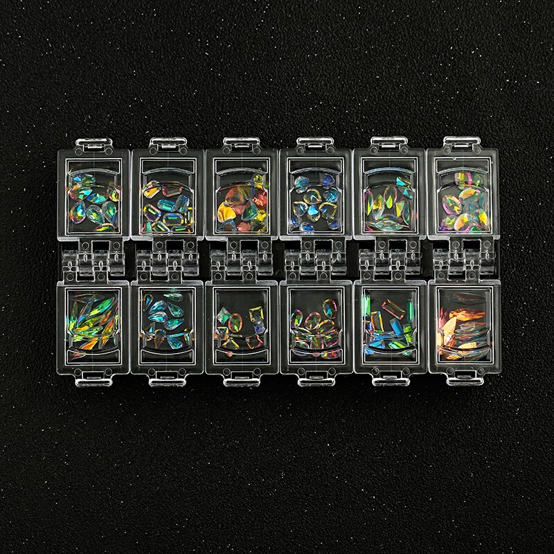 3d ab diamant ædelstene negle glitter rhinsten glas 12 æsker/sæt krystal nail art dekoration negle kunst dekorationer ozdoby do paznokci: Default Title