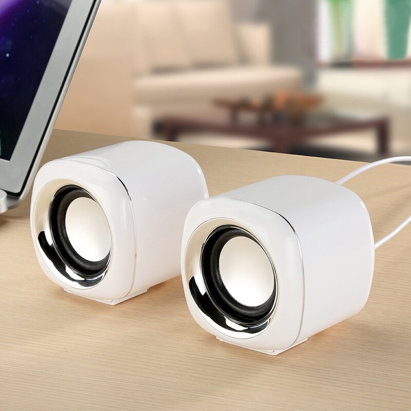 1 Pair Wired Computer Speakers USB AUX Bass Reinforcement Mini Speaker for Laptop Desktop Phone 6W Audio Multimedia Loudspeaker: White