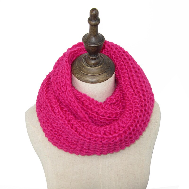 Solid Knitted Snood Winter Basic Infinity Scarf Ring for Women: hot pink B