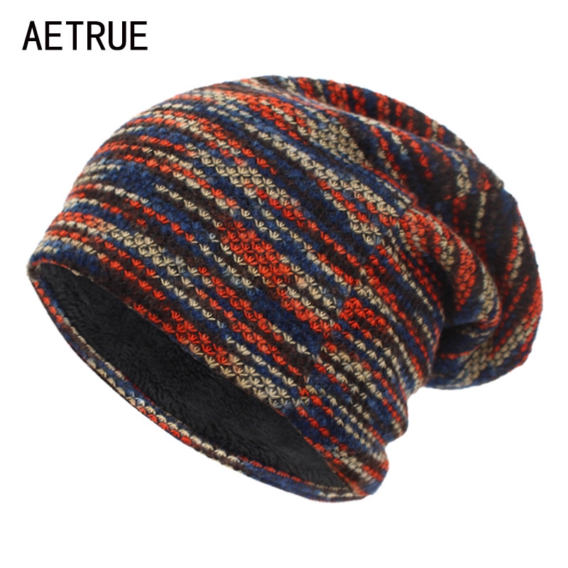 Aetrue strikket hat kvinder skullies beanies vinter hatte til mænd motorhjelm stribede hætter varm baggy blød kvindelig uld mandlig beanie hat