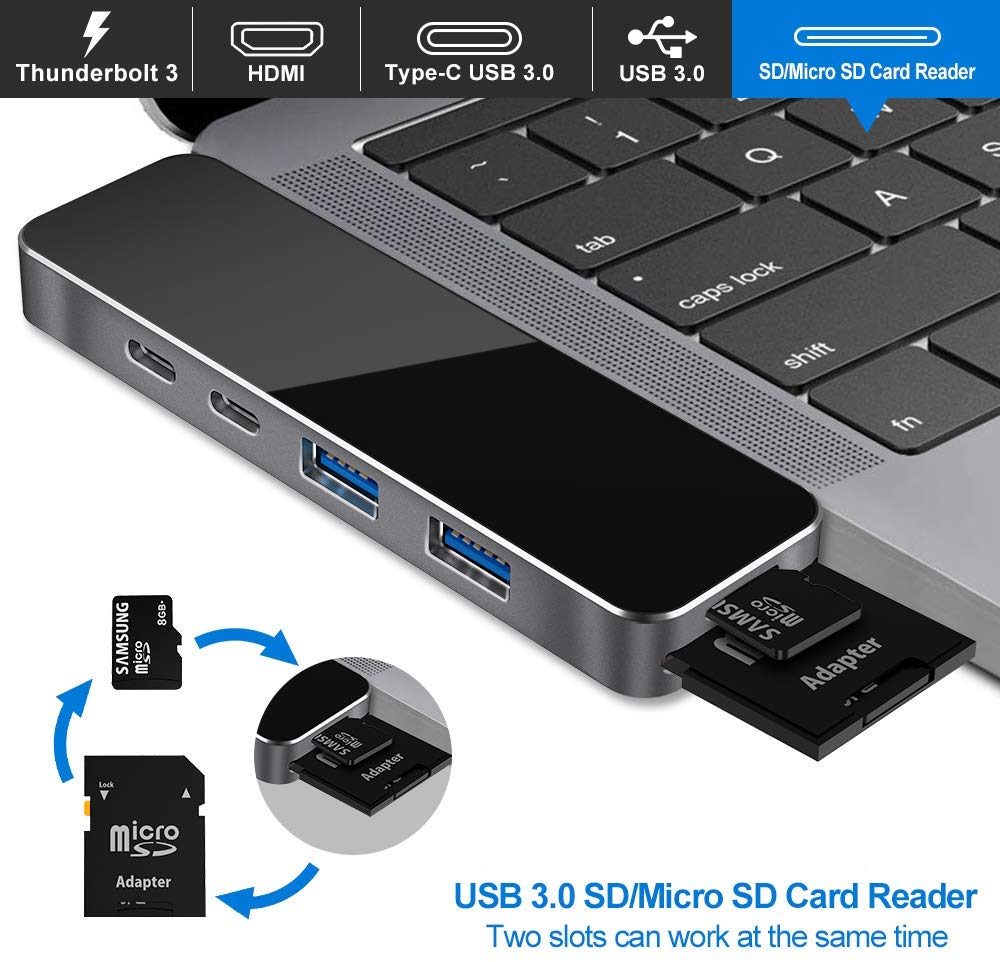 7in1 Dual USB C Hub Adattatore per MacBook Pro/Air 2018-Ora con Thunderbolt 3, 4K HDMI USB 3.0 Tipo-C Porta Dati SD/lettore di Schede di TF