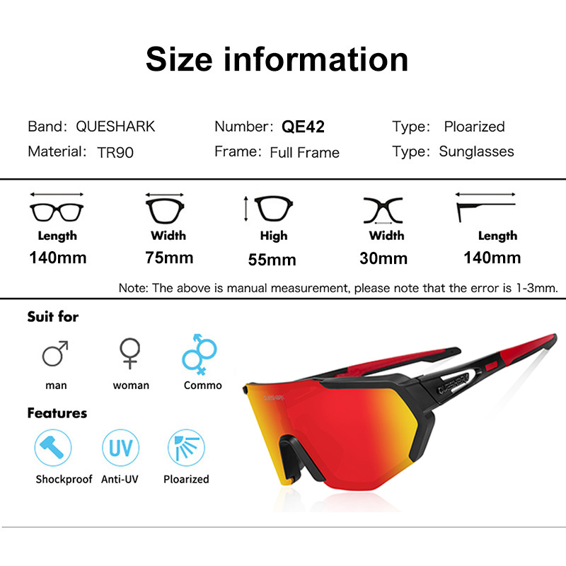 QUESHARK mujeres hombres polarizadas 3 lentes conjunto ciclismo gafas de sol deportes MTB bicicleta gafas montar bicicleta de carretera gafas QE42