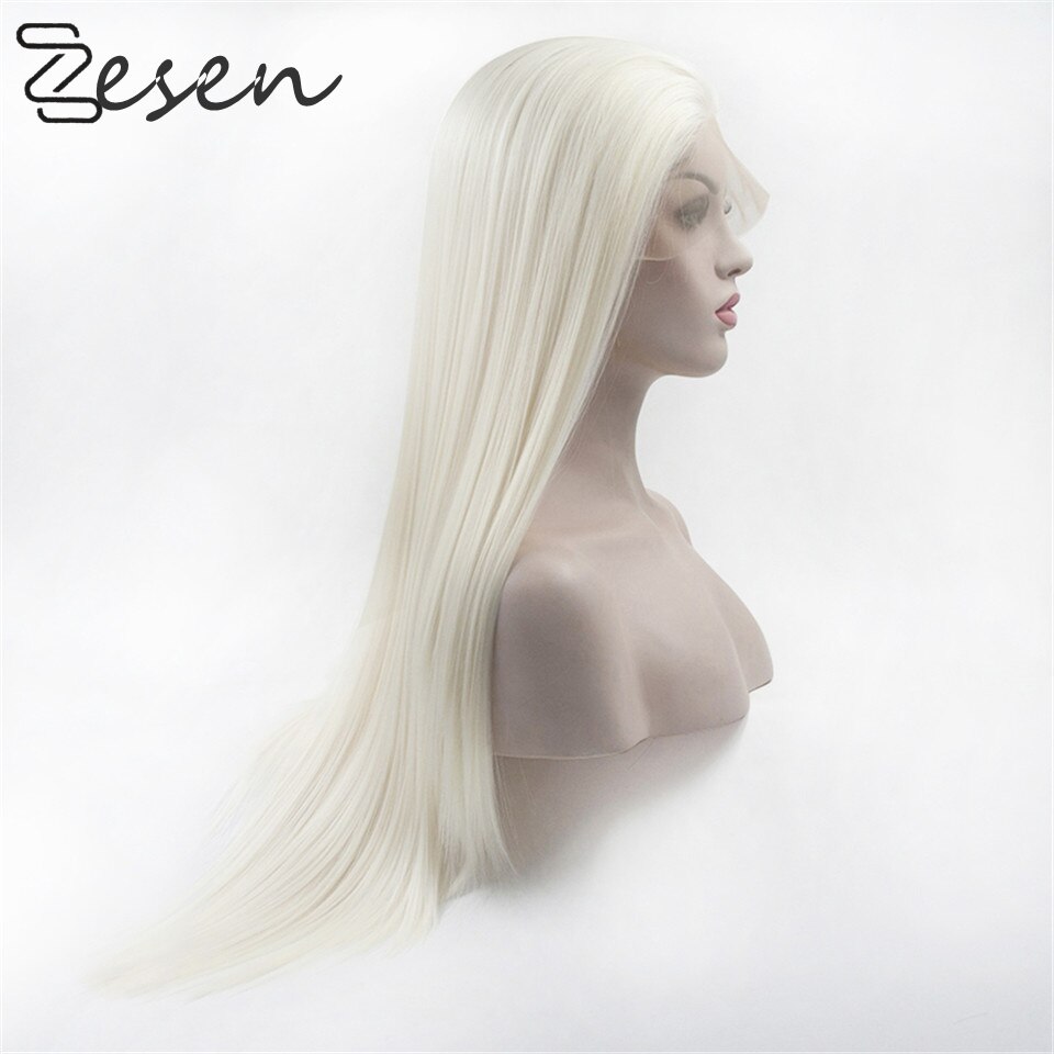 Zesen Long Silky Straight Synthetic Lace Front Wig 13x4 White Natural Middle Part Hair Heat Resistant Fiber For Black/White Wome