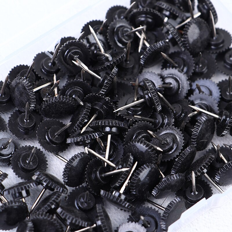 100X Transparant/Zwarte Kaart Pins Multi-Purpsoe Gear-Achtige Pushpins Decoratieve Thumb Kopspijkers Voor Kantoor School Bulletin board 12x16mm