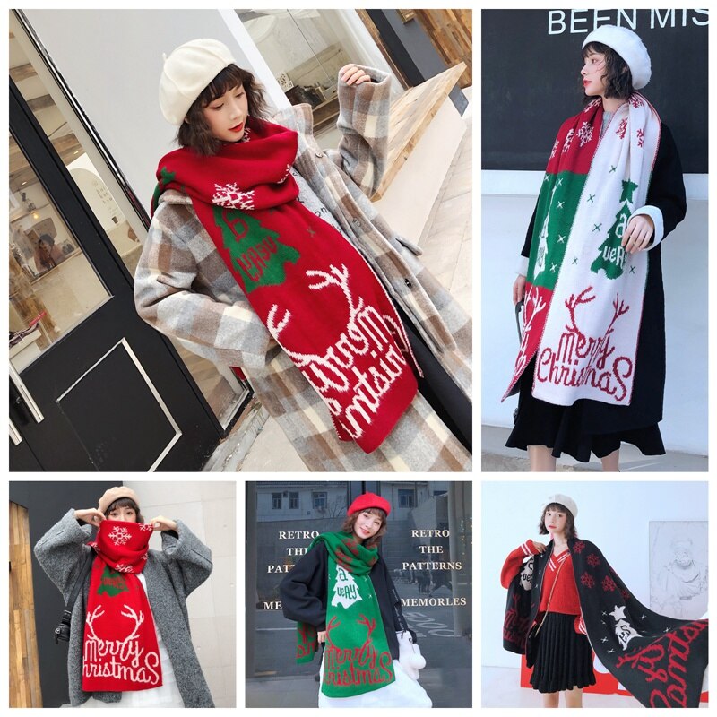 Kerstsjaal dames kerst feestelijke winter hertenprint sjaal warme winter sneeuwvlok sjaal dames happy year sjaal