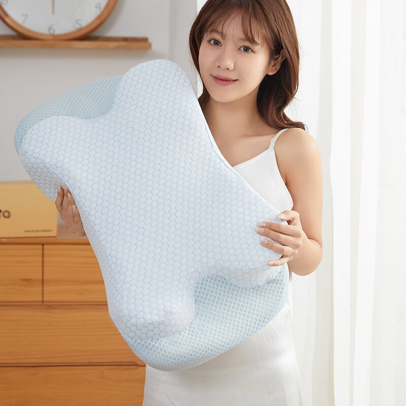Contour Memory Foam Cervical Pillow Ergonomic Orthopedic Neck Pain Pillow for Side Back Stomach Sleeper Remedial Pillows: sky blue