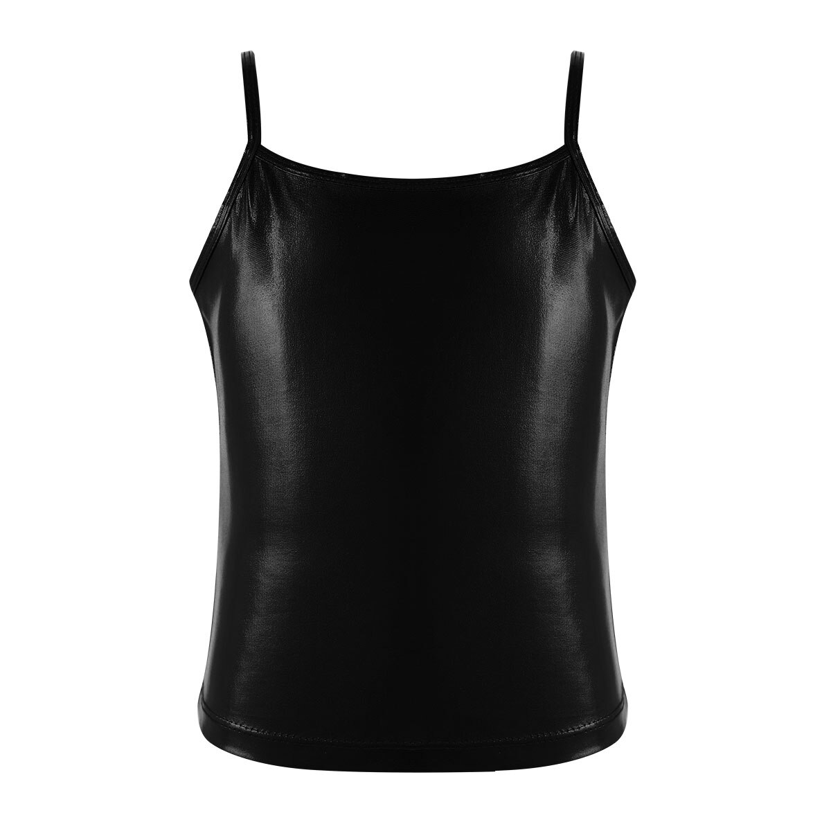 Camiseta sin mangas con tirantes finos para niños y niñas, Top metálico brillante para baile, ropa de baile, camisola de Ballet Gymanastics