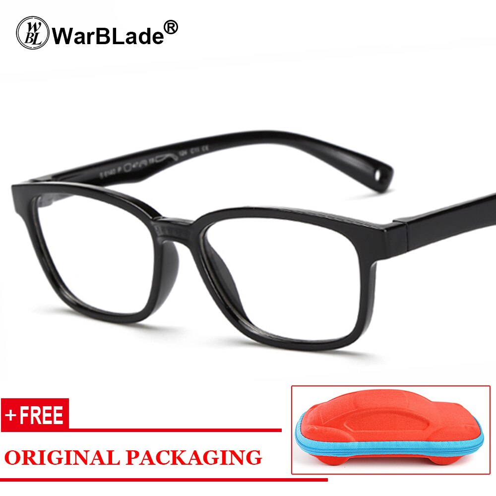 Gafas de silicona para niños y niñas, montura Flexible para gafas, estuche gratis: black