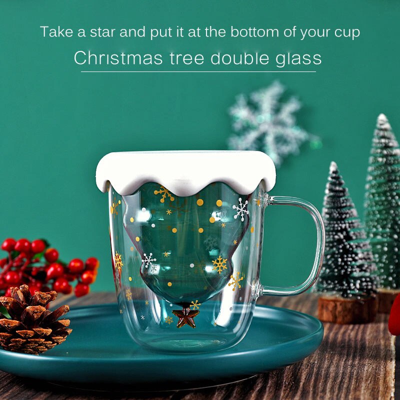 Taza de cristal para té y café de doble pared, resistente al calor, Navidad, 300ml, de Navidad, artículos para el hogar de vacaciones