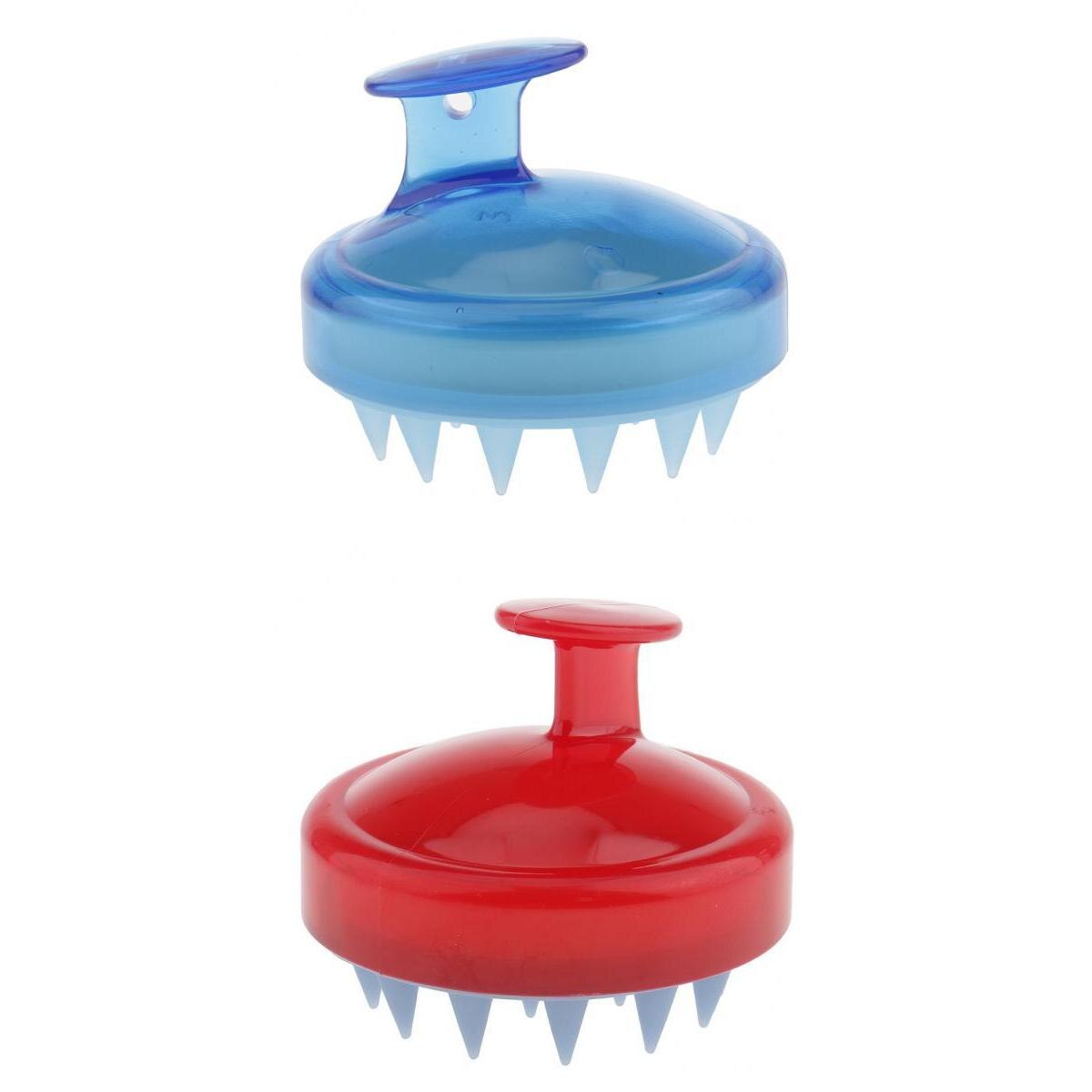 2 st mjuk silikon schampo hårbotten dusch hårborste hår tvätt exfolierande massager massage borste kam för män kvinnor röd blå
