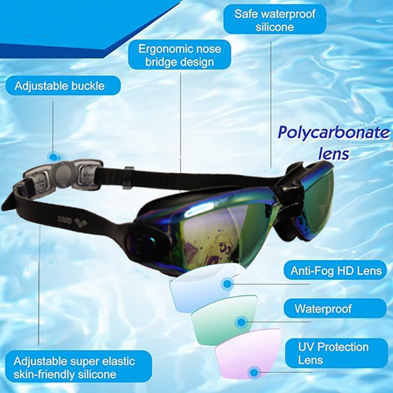 ARENA Kein Auslaufen, Anti-Beschlag, vollständiger Schutz, HD-Schwimmbrille, für Herren und Damen, verstellbare, auslaufsichere Schwimmbrille für Erwachsene