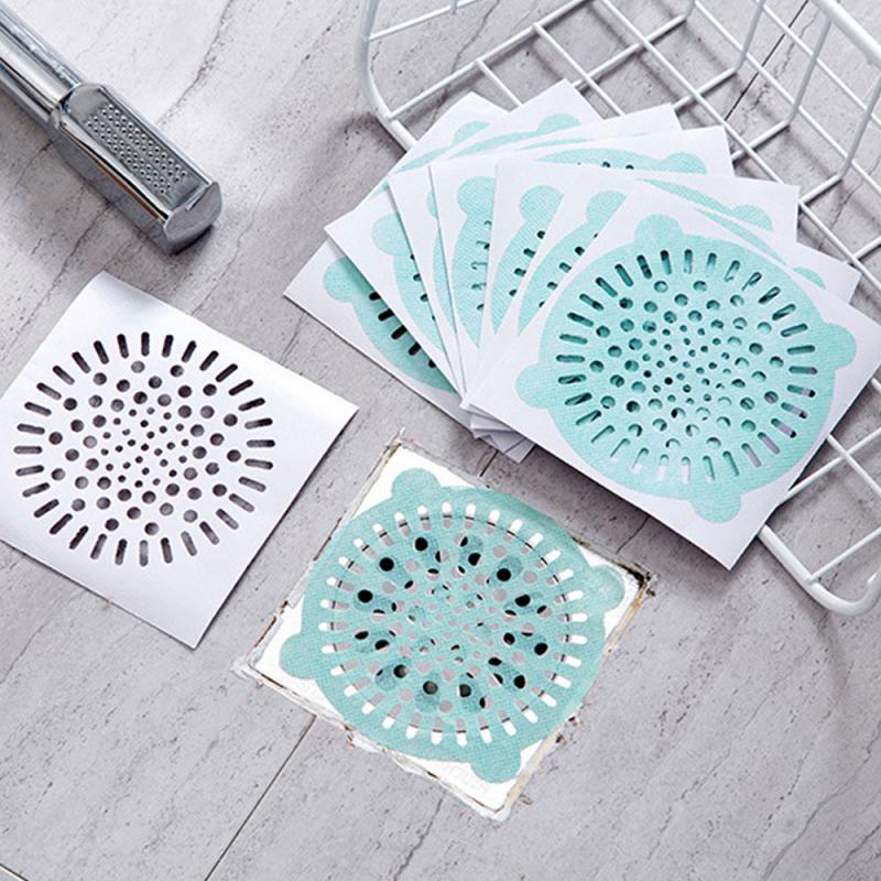 10 stk engangs ikke-vævet stof hårvask filter filter klistermærker køkken badeværelse bruser gulvafløb anti-blokerende dæknet