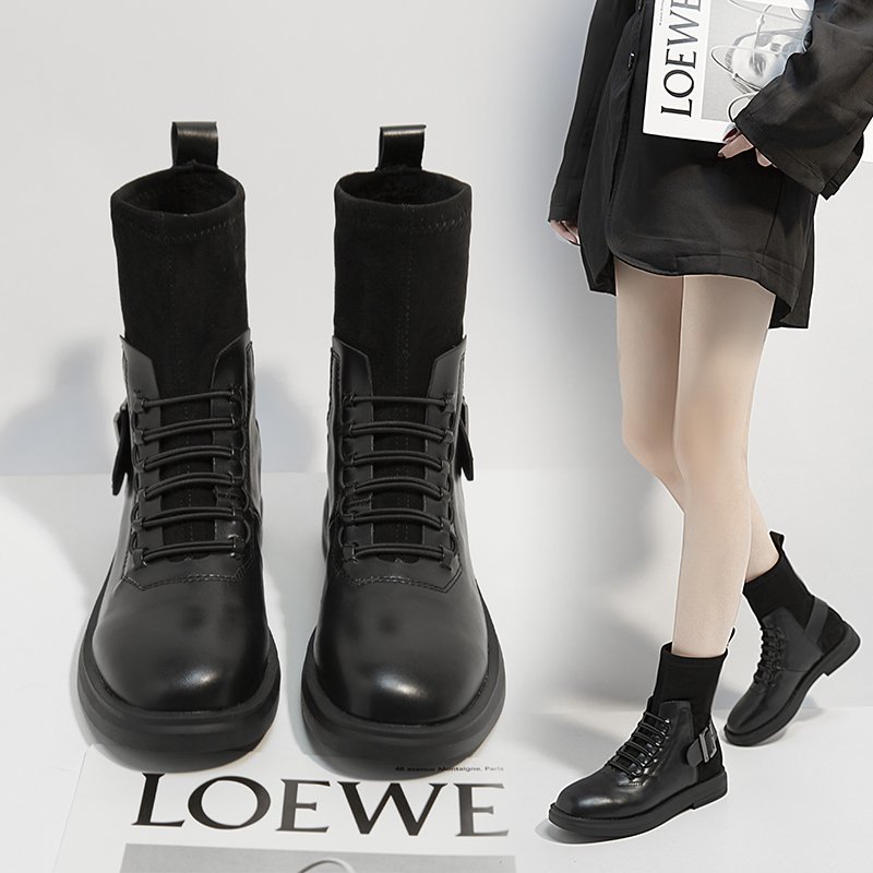 Ankle Boots Female Botas Zapatos Mujer Round Toe Black Boots Feminina Platform Shoes Chelsea Boots Ladies Shoes
