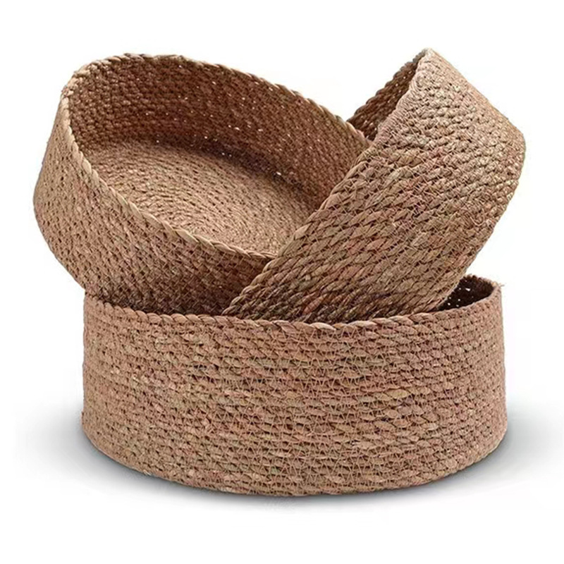 3-formaat geweven opbergmand, organiseren van stro cosmetica opbergmand, snack voedsel opslag tafel mand gemaakt van Cattail materiaal: S / Bruin
