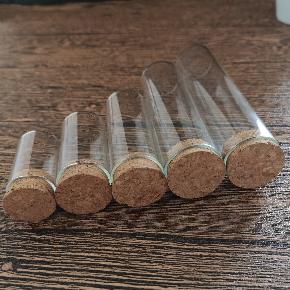 Tubos de ensayo de vidrio con tapones de corcho, botellas de embalaje, frascos de deseos para laboratorio, experimento o , diámetro de 22mm, 4ml a 30ml, 20 unids/lote