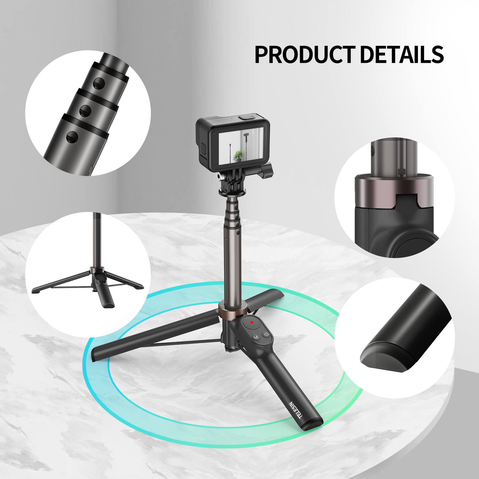 Telesin Voor Gopro Hero 10 9 8 Max Afstandsbediening Draadloze Bluetooth Selfie Stok Monopod Statief Voor Iphone 13 Pro huawei Xiaomi