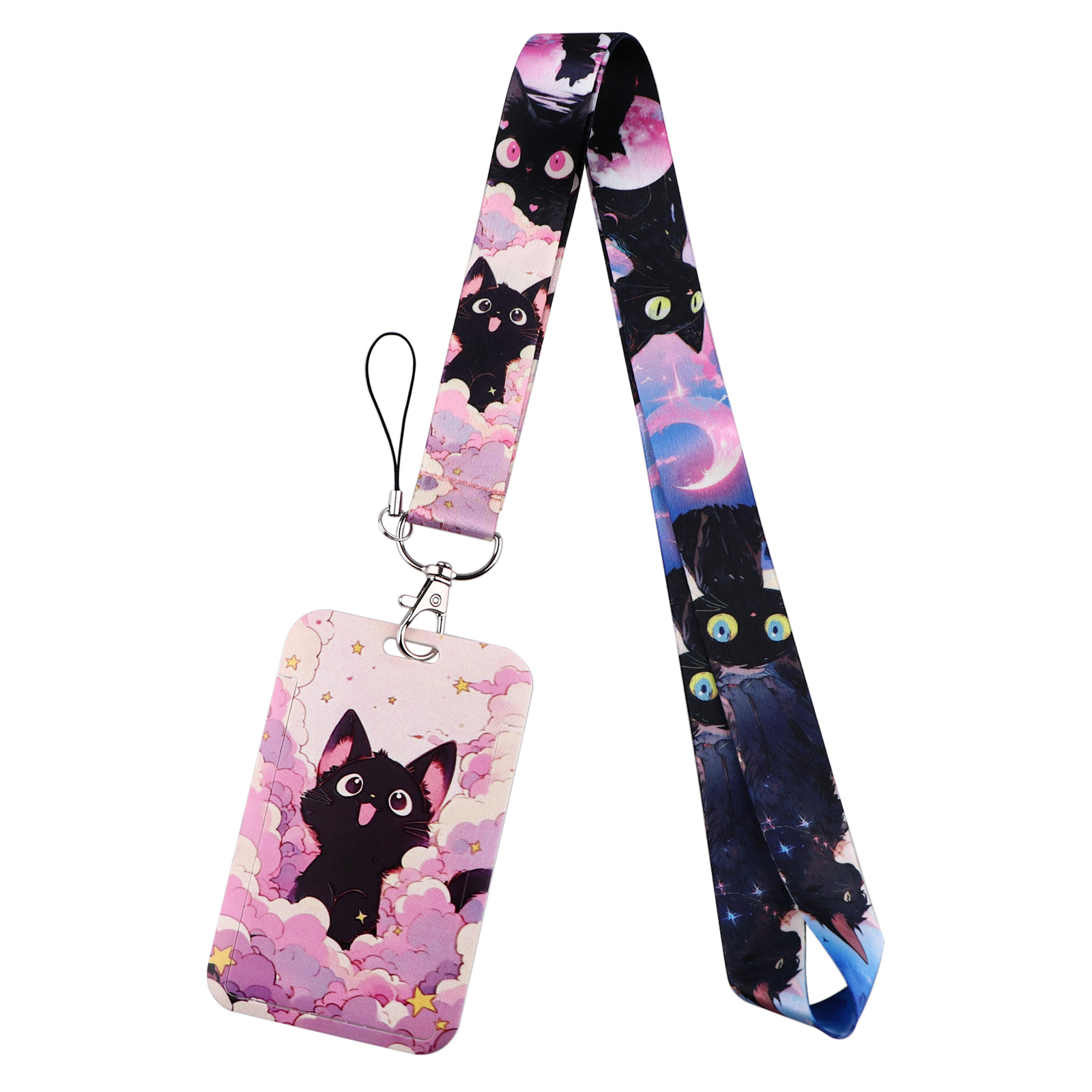 Cartoon Cat Lanyard Keychain Multifunction ID Card Badge Holder Camera USB Cell Phone Neck Strap Key Ring Accessories: Yellow