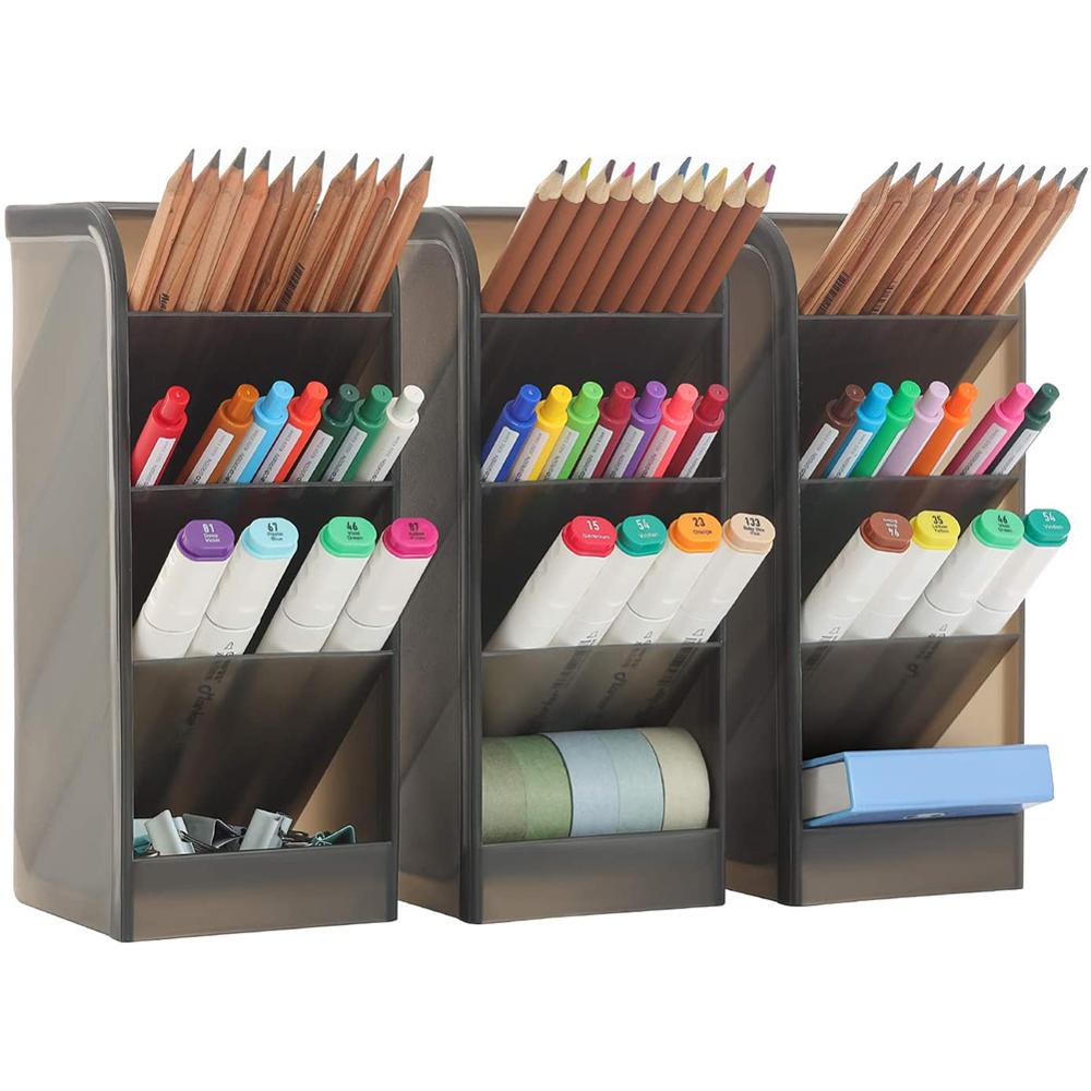 3 pcs Big Pen Organizer Storage for office, school home desk storage, high capacity, 12- compartments, white or black, 3 pack