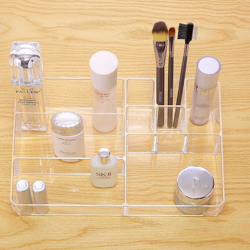 Acryl Make Organizer Tray, 9 Ruimtes Cosmetische Vitrine Opbergdoos Voor Lippenstift, make-Up Kwasten En Huidverzorgingsproducten
