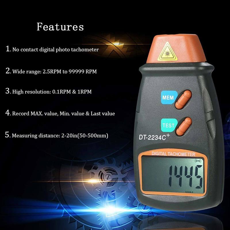 Digital Tachometer Motor Speed RPM Gauge Meter Non-contact LCD Display Tach Meter Measuring Device