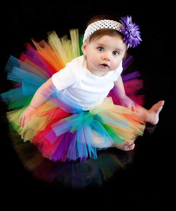 Rainbow Color Tutus Baby Girls Tutu Skirts Infant Fluffy Party Pettiskirts with Flower Headband Newborn Summer Tulle Skirts 1Pcs