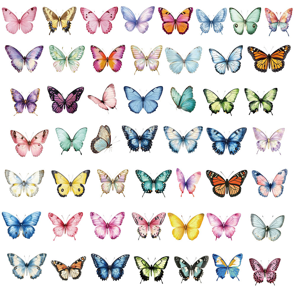 50Pcs Colorful Butterfly Stickers Graffiti Stickers Water Bottle Phone Bicycle Luggage Case Skateboard Children Adult Sticker
