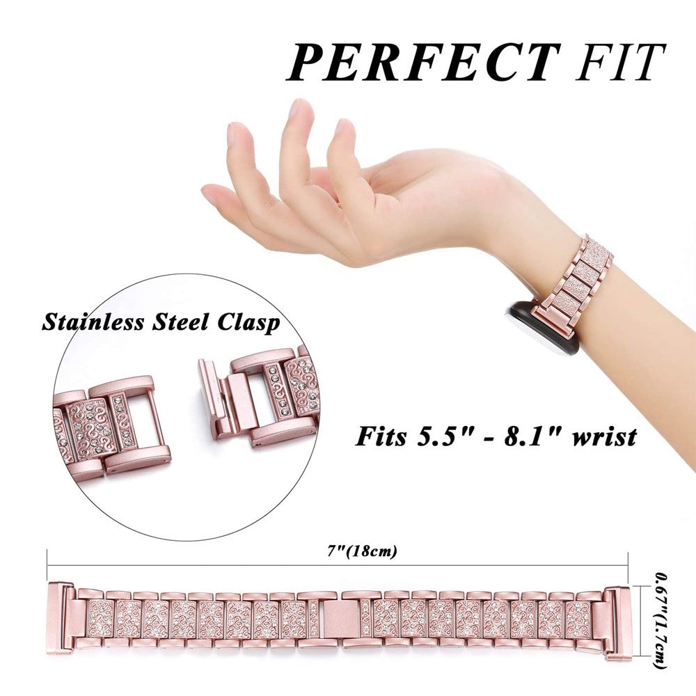 Metal Pink Bling Bracelet for Fitbit Sense 2/ Versa 3 Band Watch Strap Replacement Bling Watchband for Fitbit Versa 4 Sense Band