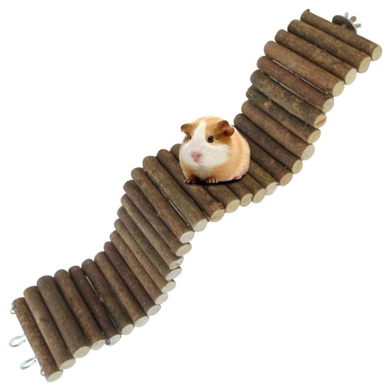 Pont suspendu pour Hamsters, petite échelle d&#39;escalade pour animaux de compagnie, Tunnel pliable en bois naturel, gerbille, jouets à mâcher