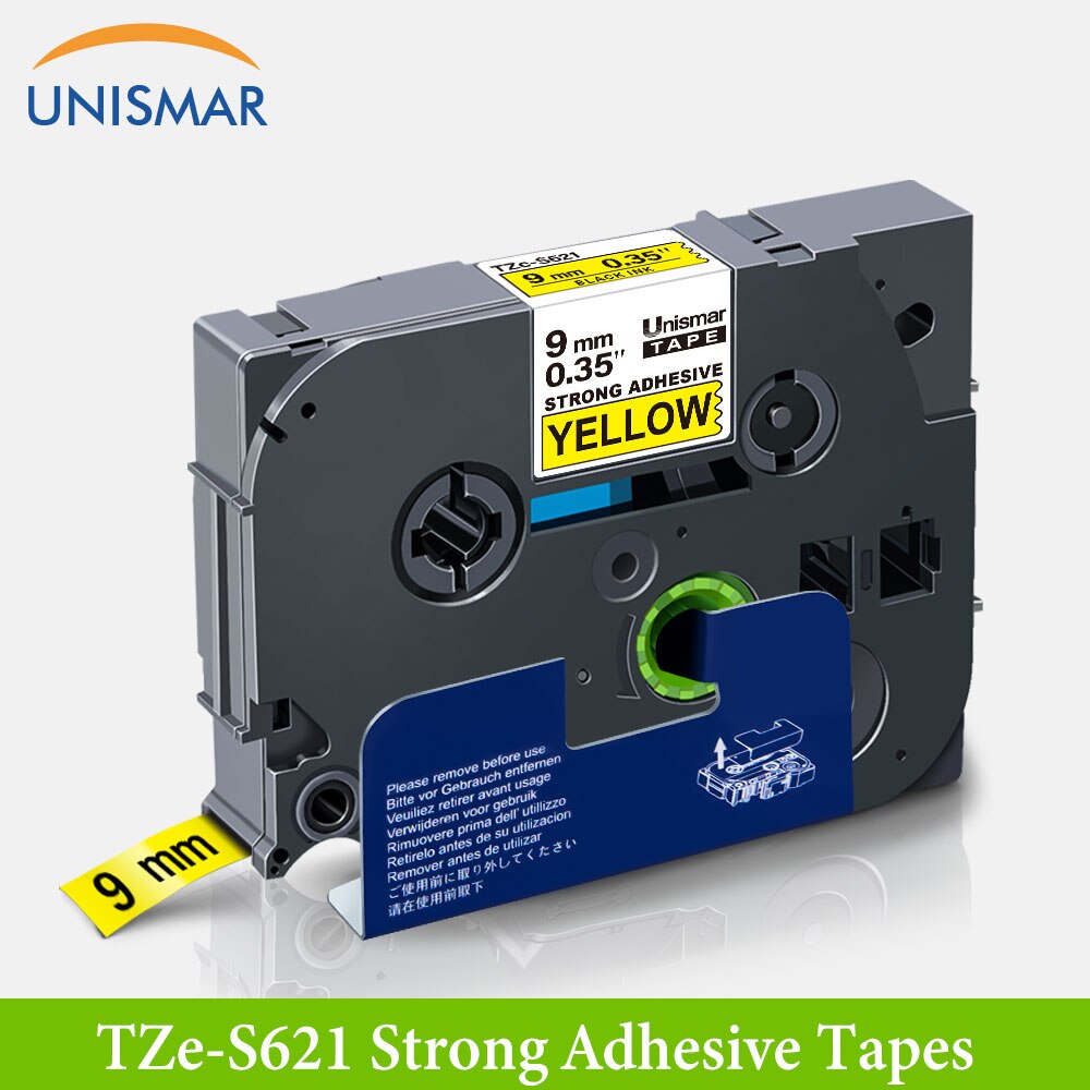 Unismar skrivarband tze -231 starkt självhäftande etiketttejp för brother p-touch tze -s121 tze -s221 tze -s621 tze -sm921 skrivare 9mm: Svart på gult