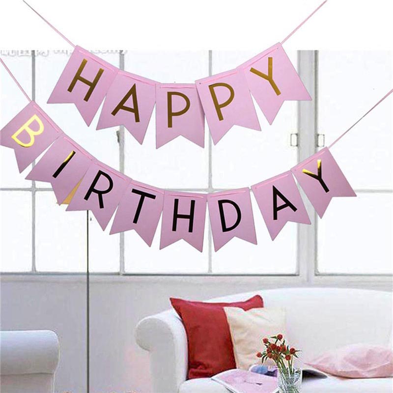 Cartel tipo guirnalda de feliz cumpleaños colgante dorados Pastel rosa dorado letras foto accesorios banderines guirnalda decoración boda herramienta