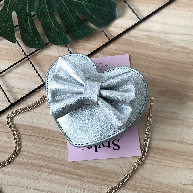 Mini monederos de estilo coreano para niñas, bolso de mano pequeño con forma de corazón, monedero pequeño: Plata