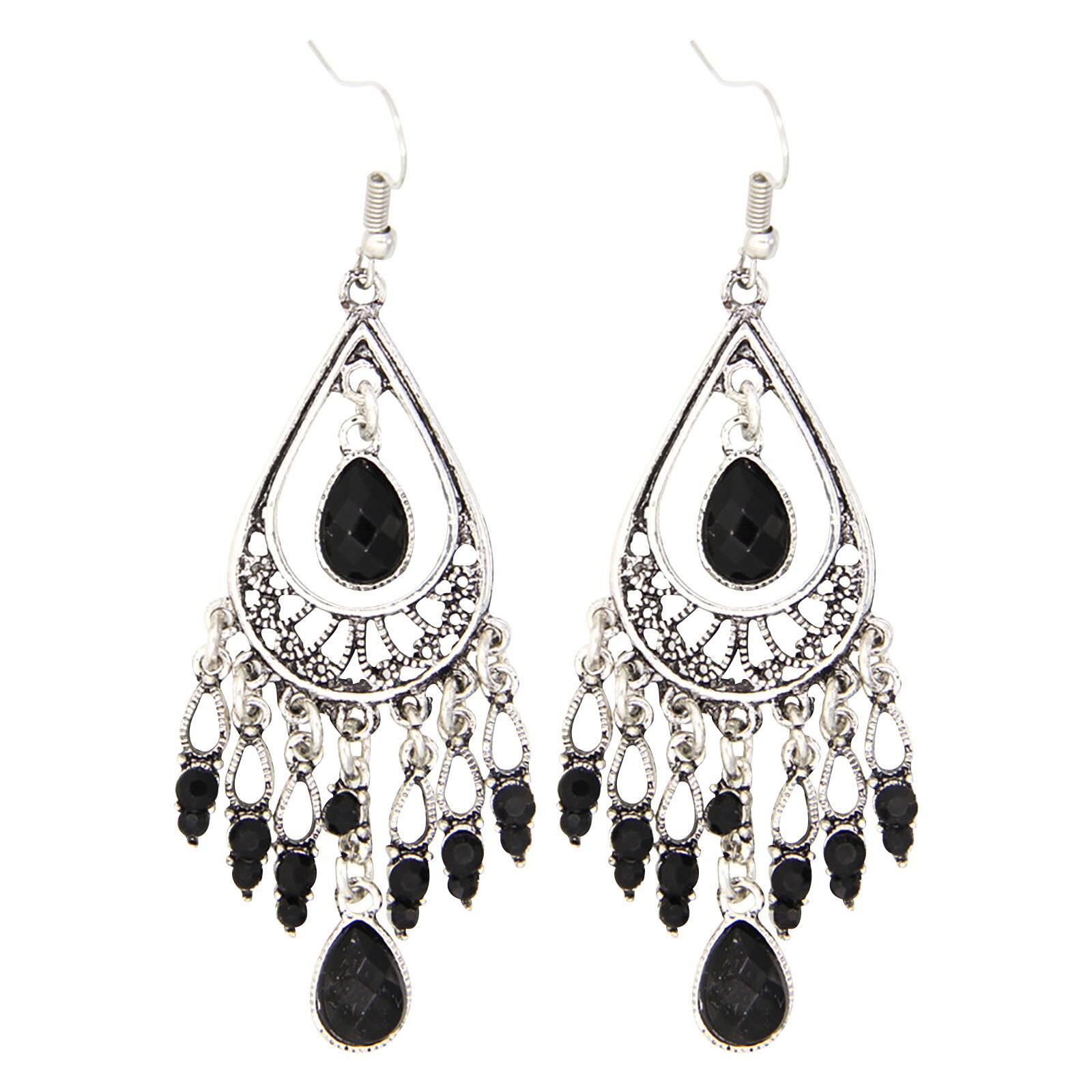 Pendientes de borla con piedra preciosa en forma de gota para mujer, aretes, estilo bohemio, Vintage, tallado, para ,: Color amarillo dorado claro