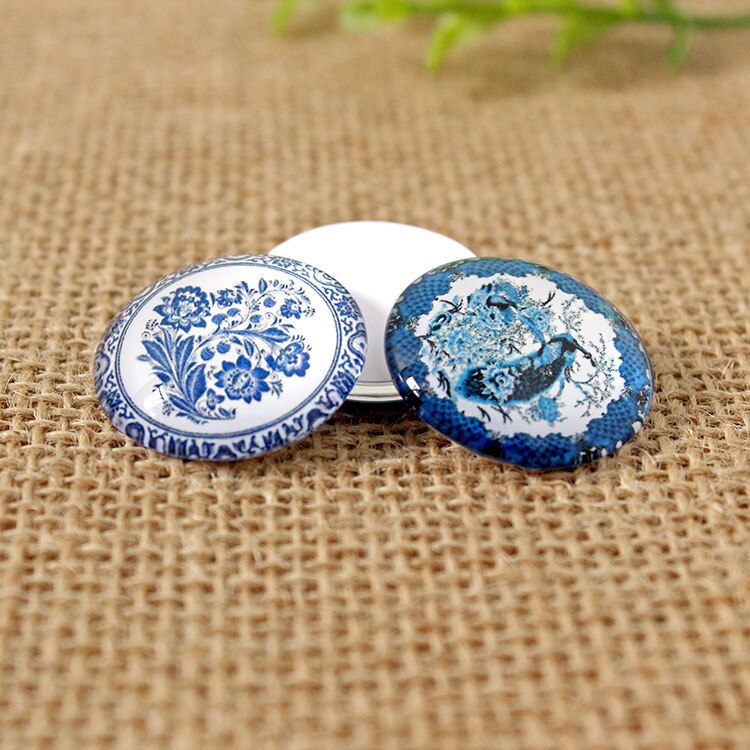 Cabujones de cúpula de cristal de porcelana azul y blanca para fabricación de joyas, gemas estampadas, Media redonda, manualidades, DIY