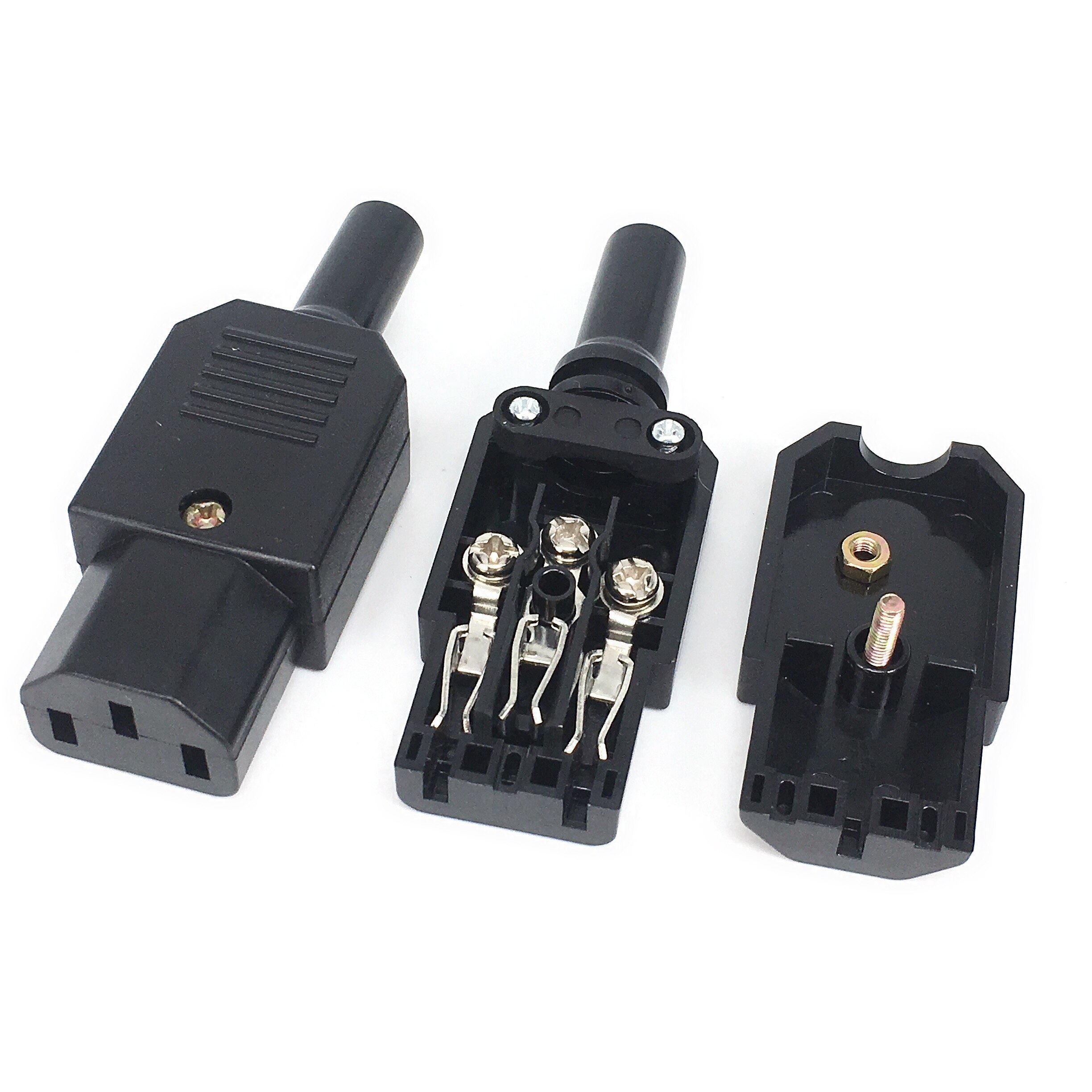 IEC Socket Straight Cable Plug Connector C13 C14 16A 250V Black Female&male Plug Rewirable Power 3 Pin Connector IEC Socket Str
