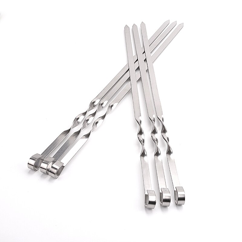 45cm rostfria grillspett grillpinnar metallpinnar gafflar shish kebob nål rundspets handtag bbq tillbehör 4/6/10 st