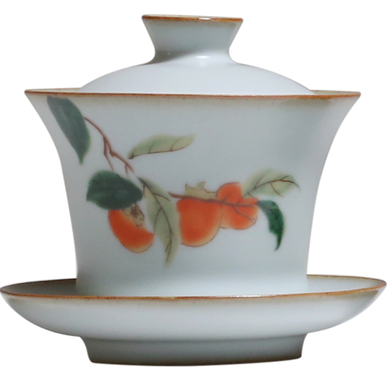 Pinny 160ml din ovn retro keramik gaiwan håndmalet persimmon porcelæn te terrin kinesisk kung fu te service pigmenteret