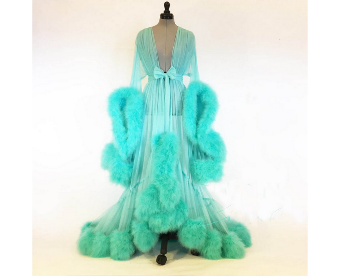 mesh gown with fur