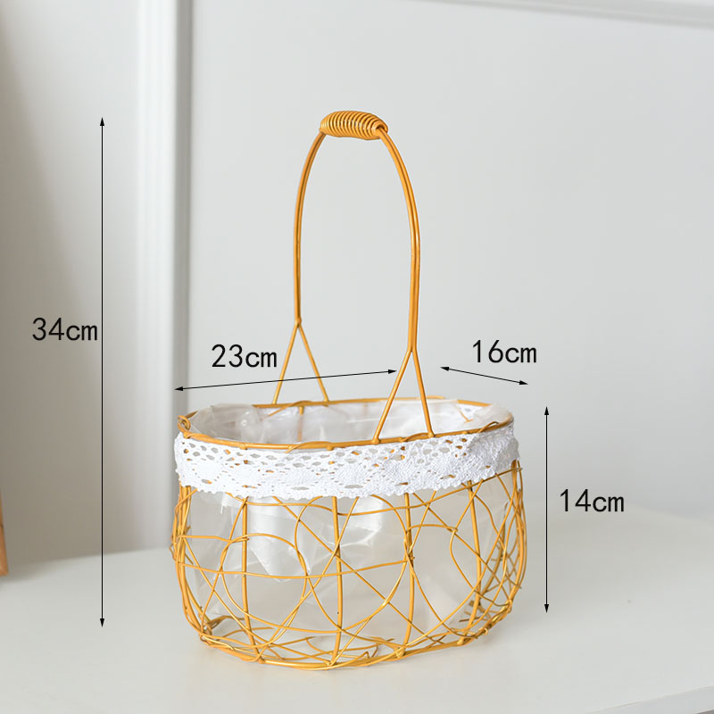 Goldene Korb Tragbare Metall Rattan Picknick Korb Hause Blume Anordnung Strauß retro Hochzeit Kranz Dekoration Lagerung Korb: 11
