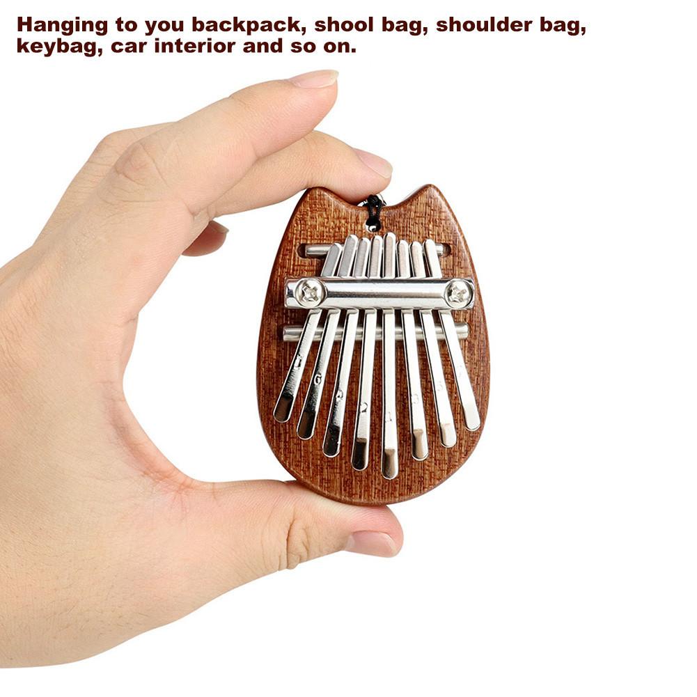 8 Keys Mini Kalimba Thumb Piano Finger Marimba Solid Wood Toy with Lanyard Pendant