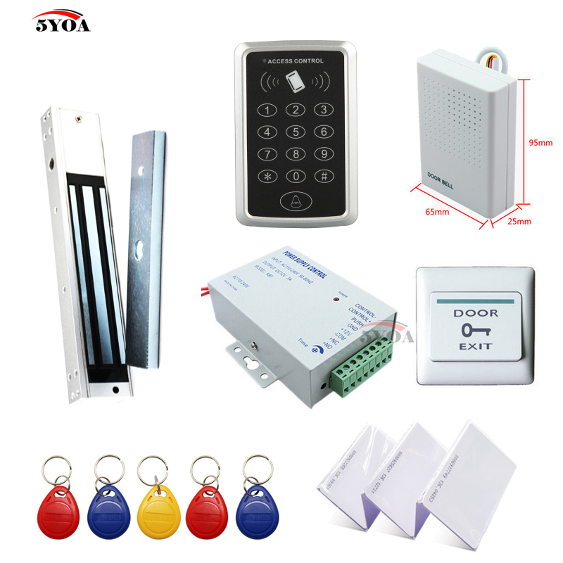 RFID Access Control System Kit Wooden Door Set+Eletric Magnetic Lock+ID Card Keytab+Power Supplier+Button+DoorBell