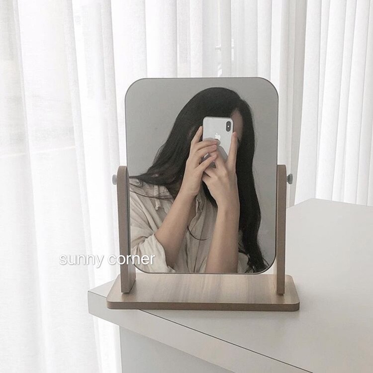 Solid Wood Desktop Makeup Mirror Simple Dressing Mirror Portable Wooden High-definition Beauty Mirror