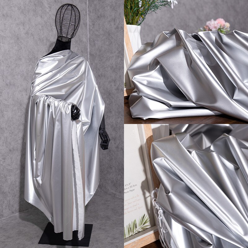 Down Jacket Fabric Fabric High-grade Imitation PU Disposable Light and Thin Waterproof Smooth Shiny Silver Garment Fabric