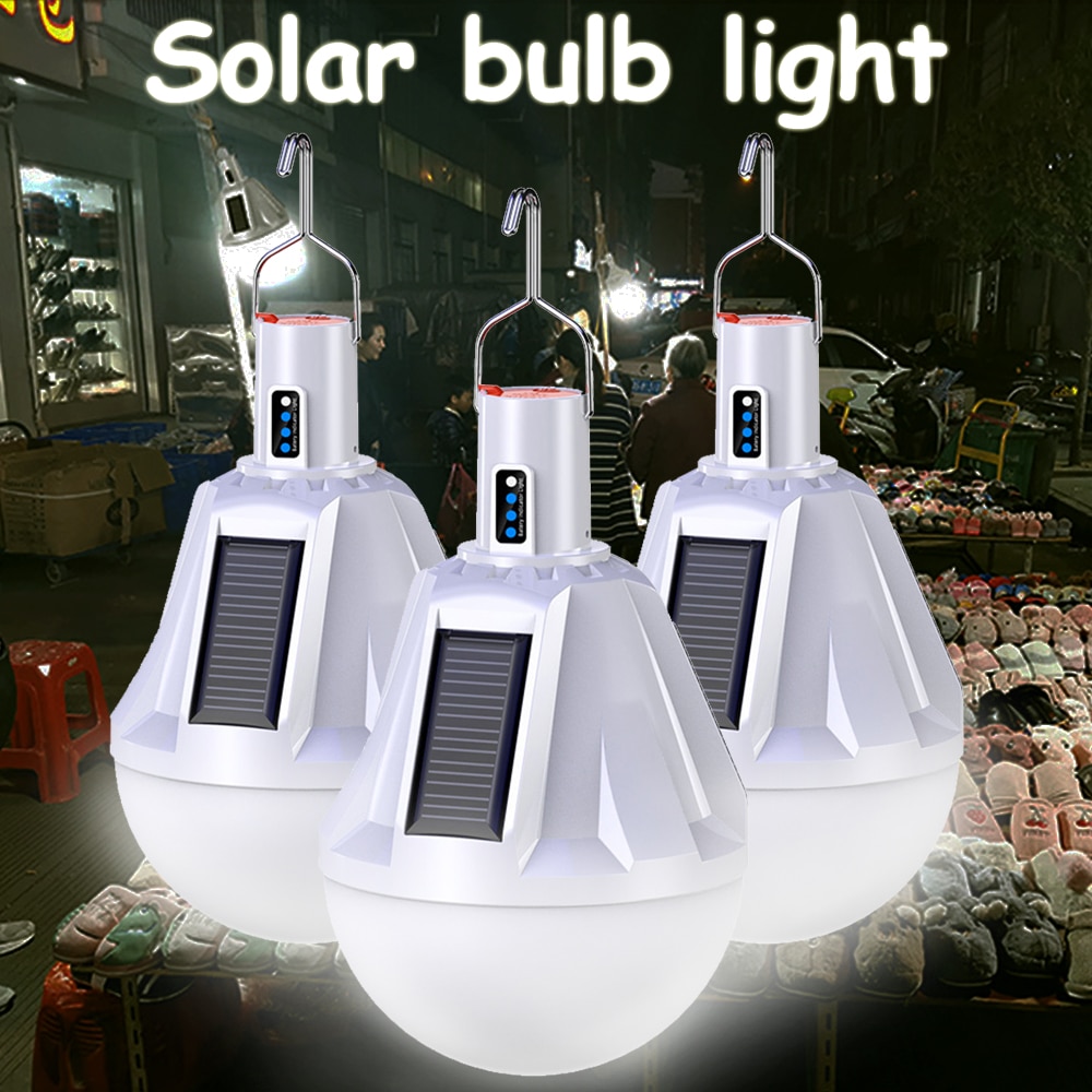 300W 3 Side Solar Opladen Lamp Licht Outdoor Mobiele Nacht Marktkraam Lamp Met Ingebouwde Batterij Led Solar gloeilamp Met Haak