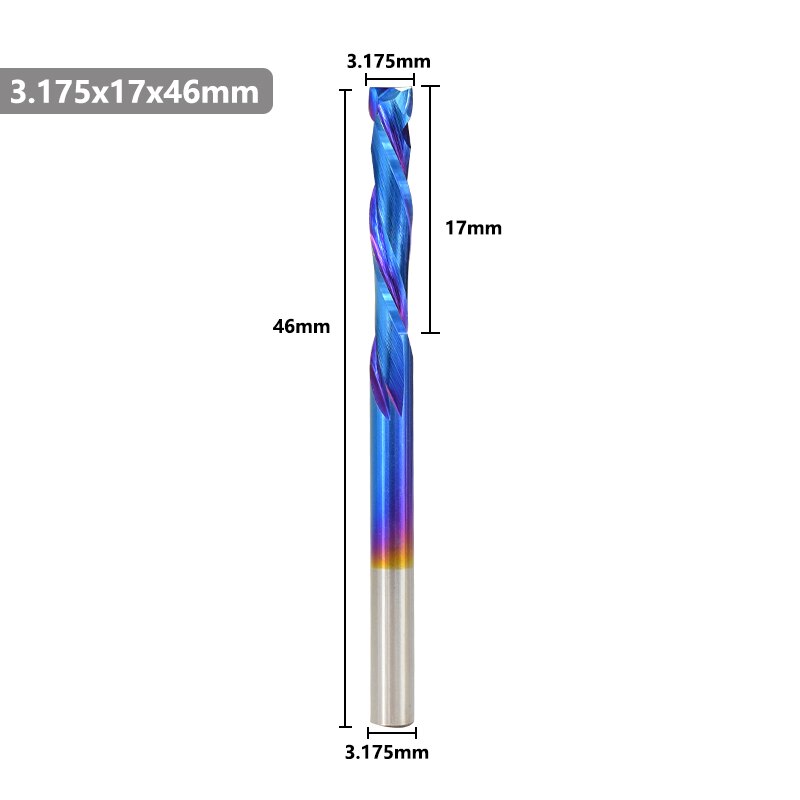 Up Down Cutter 2 Flute End Mill Nano Blue Coating 3.175mm Shank Spiral Router Bit For Compression Tool Tungsten Carbide Cutter: 3.175x17x46